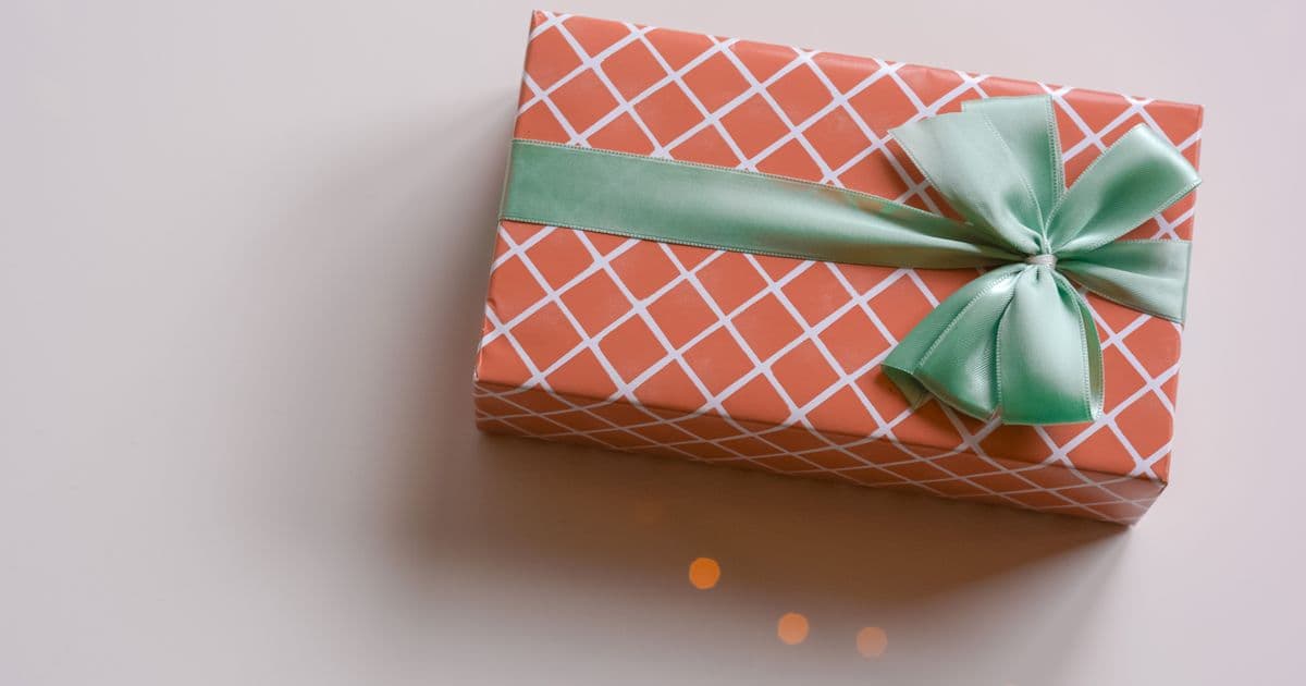 Close-up of a wrapped gift box with ribbon