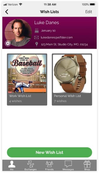 Elfster app browsing others' wish lists